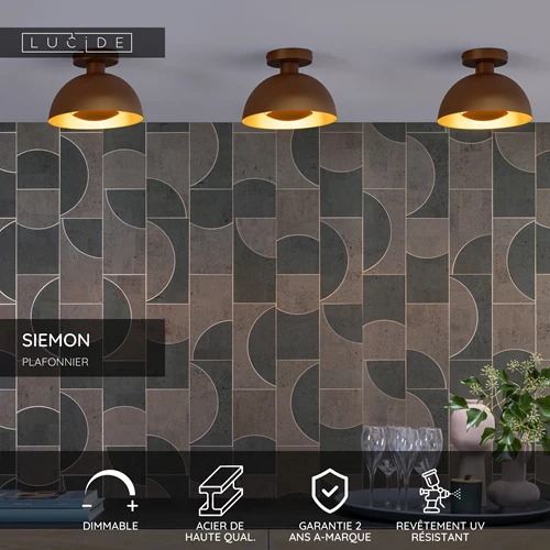 Lucide SIEMON - Plafonnier - Ø 25 cm - 1xE27 - Jaune Ocre - USP